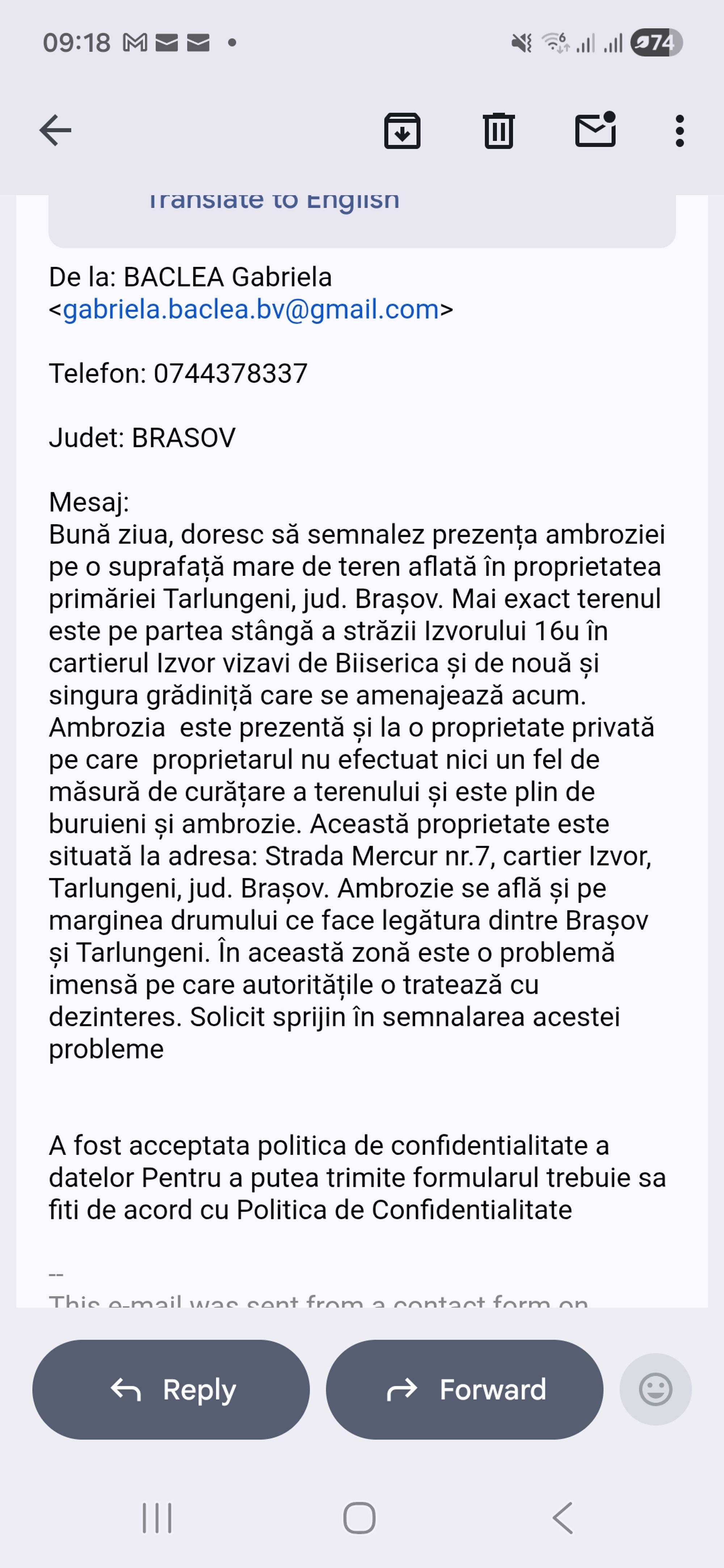 Ambrozie in Strada Izvorului 9, Brașov, Municipiu Brașov, Județul Brașov